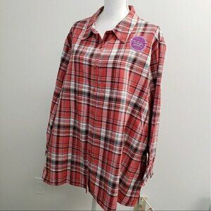 Chic Long Sleeve Plaid Button Up Top Womens Size 3X
